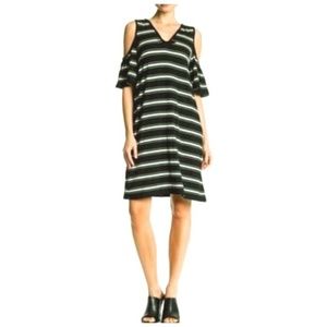 Max Studio Striped Cold Shoulder Dress Black White